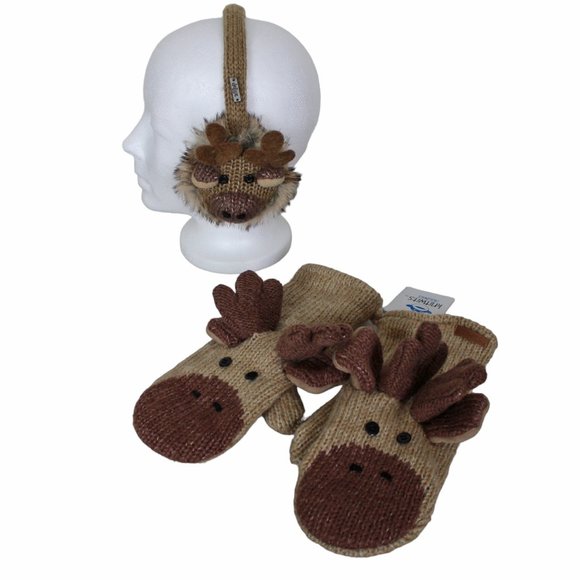 Knitwits by DeLux Moose Earmuffs and Mittens - Picture 1 of 10